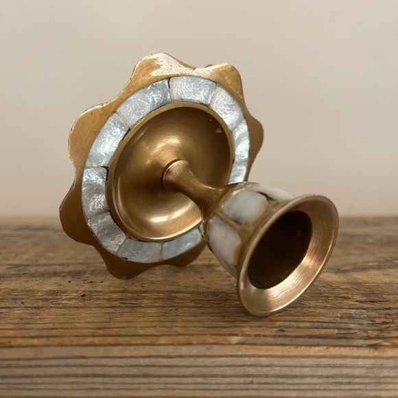 Vintage Brass and Mother of Pearl candlestick - Picture 3 of 5